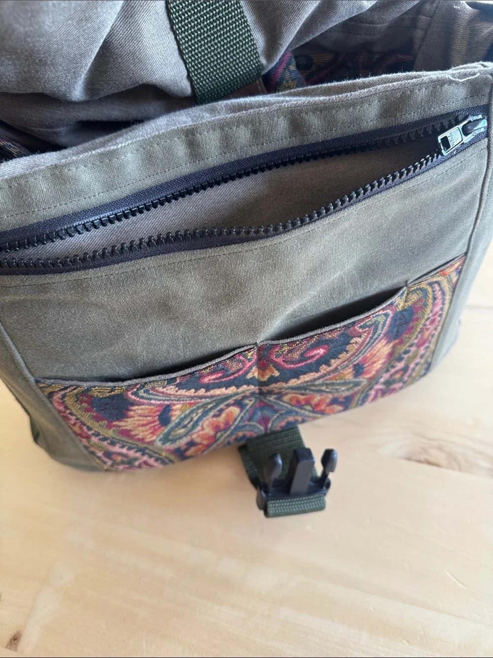 Porteen Gear Camera Bag Olive Leather Tapestry Adjustable Strap Crossbody